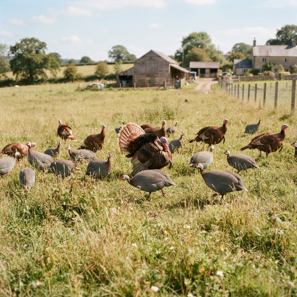 Guinea Turkeys on the farm